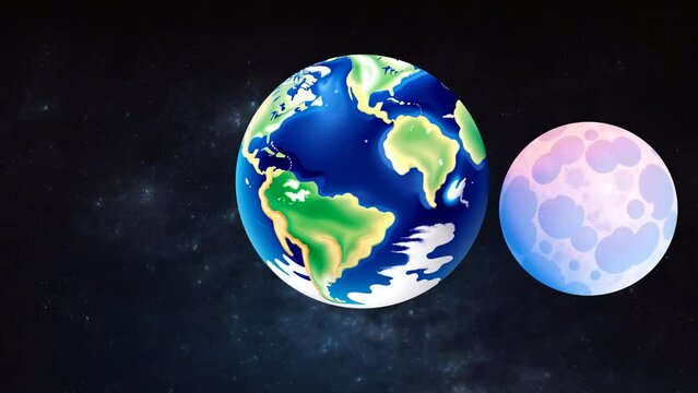 animation the moon revolves around the earth in space. animated video space