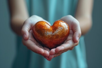 Hands holding red heart, health care, hope, love, organ donation, mindfulness, wellbeing, family insurance and CSR concept, world heart day, world health day, National Organ Donor Day, praying concept