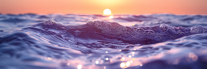 Abstract banner background in purple and orange colors. Close-up image of ocean surface in the morning or evening. Copy space for text. - Powered by Adobe