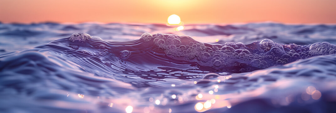Abstract banner background in purple and orange colors. Close-up image of ocean surface in the morning or evening. Copy space for text.