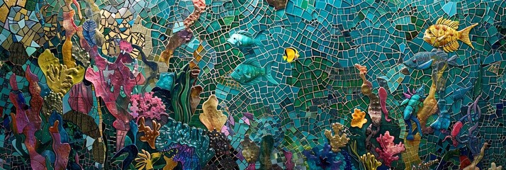 Fototapeta na wymiar Background Texture Pattern in the Style of Ocean Floor Mosaic - Mosaic textures that depict the diverse and colorful life on the ocean floor created with Generative AI Technology
