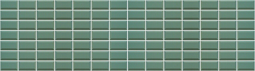 Mint green brick subway tiles wall texture wide background banner panorama seamless pattern