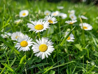 Beautiful field, meadow chamomile flowers, natural landscape.