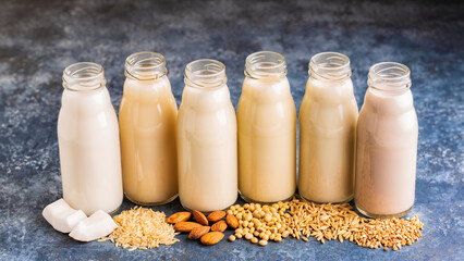 A bottles of alternative  milk and ingredient