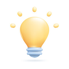 Bulb icon in cartoon 3d plastic style, isolated on white background. Vector illustration 3d volumetric bulb.