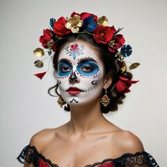 Day of the Dead skeleton skull with flowers
