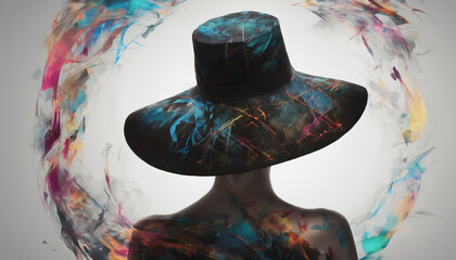 Elegant image of a woman wearing a wide brimmed hat with an artistic twist Generative AI