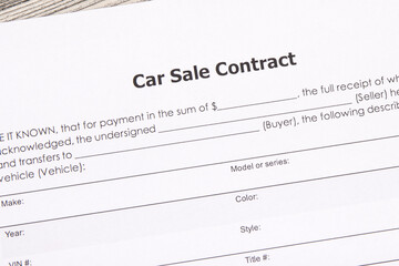 Obraz premium Car sale contract. Sales, purchases of vehicle