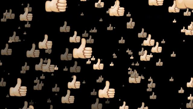 Thumbs Up emoticon rainfall animation. social media emoji for editing animated in alpha channel transparent background