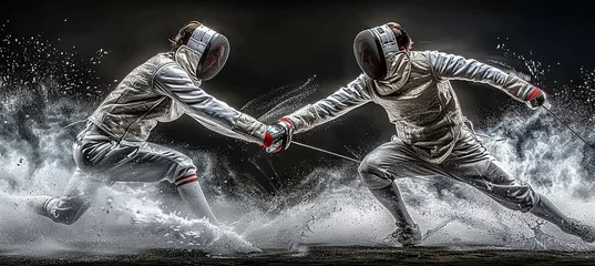 Fotobehang Fencers practicing skill enhancing drills, emphasizing discipline and hard work in honing craft © Ilja