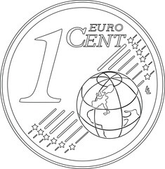 One cent euro vector silhouette in black color handmade design
