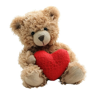 Teddy Bear Holding a Red Heart PNG, Transparent Image without background, Concept of love, affection, and Valentine's Day gifts