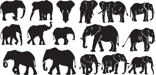 Set of Silhouette Elephant Collection Vector Illustration