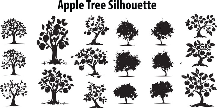 Set of Silhouette Apple Tree Vector collection.