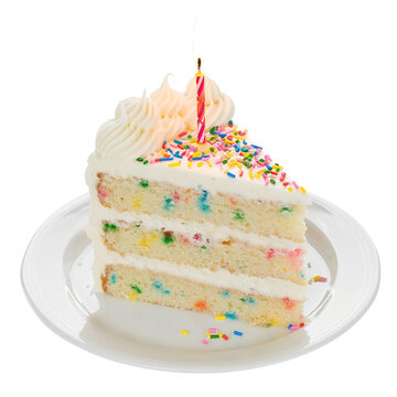 Birthday Cake Slice with Candle PNG, Transparent Image without background, Concept of celebration, parties, and joyful occasions