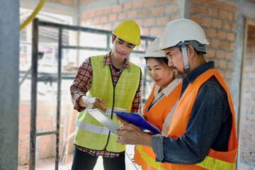 Professional technicians report on the progress of commercial building construction sites to civil...