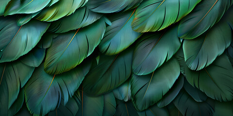 Metallic green leaves Close up of green bird feathers background nature and agriculture concept.AI Generative