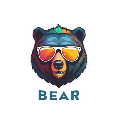 Obraz premium Colorful Creative Polar Bear with sun glass Logo Mascot. Esports gaming emblem of Bear, Sports Team emblem, Bear logo.