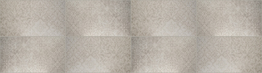 Old gray gray white vintage shabby floral flowers patchwork motif tiles stone concrete cement wall...