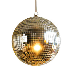 Illuminated Gold Mirror Disco Ball PNG, Transparent Image without background, Concept of nightlife,...