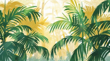 Fototapeta na wymiar A Painting of a Tropical Scene With Palm Trees