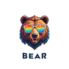 Colorful Creative Polar Bear with sun glass Logo Mascot. Esports gaming emblem of Bear, Sports Team emblem, Bear logo.