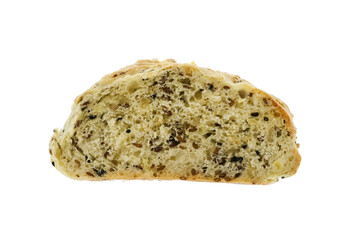 Homemade delicious bakery bread slice isolated background texture. Macro closeup.