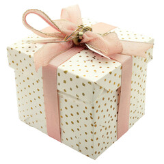 Polka-Dotted Gift Box with Pink Ribbon PNG, Transparent Image without background, Concept of charming presents and thoughtful giving