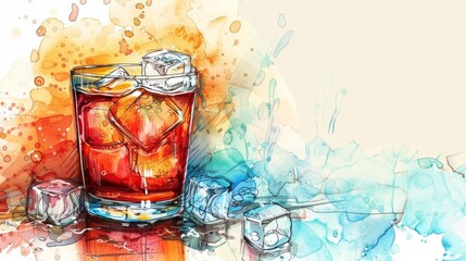 Artistic Watercolor Whiskey Glass Illustration