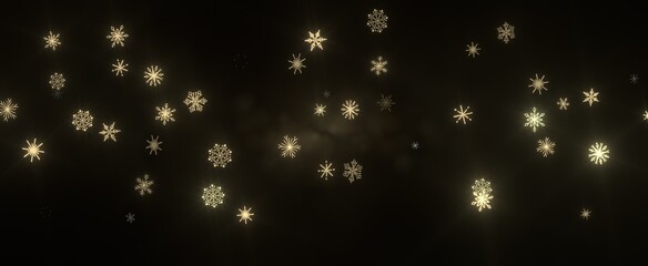 Obraz premium Snowflakes - golden openwork shiny snowflakes, star, 3D rendering.