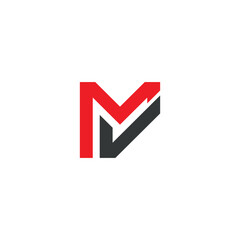 MV letter logo design with Negative space V letter. MV logo design monogram. VM vector logo template with red and black color. 