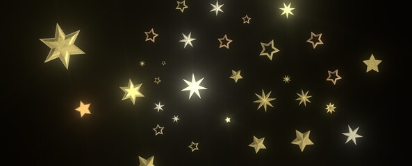 XMAS Stars - Banner with golden decoration. Festive border with falling glitter dust and stars.