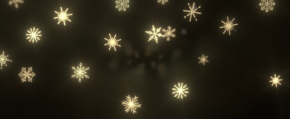 Snowflakes and bokeh lights on the blue Merry Christmas background. 3D render