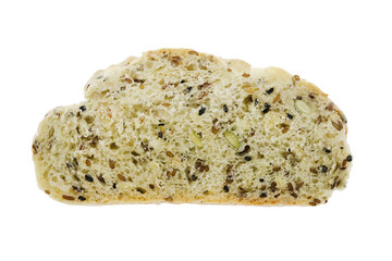 Hand made traditional nutrition grain bread slice isolated background texture. Macro closeup.