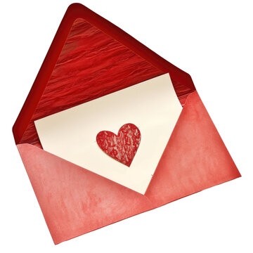 Red Envelope with Heart Card PNG, Transparent Image without background, Concept of love letters, Valentine's Day, and romantic messages