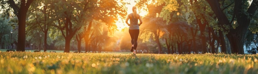 Personal Trainer Leading an Outdoor Workout: Against the Backdrop of a Vibrant Sunrise or Sunset, a Female Fitness Trainer Guides and Motivates Clients