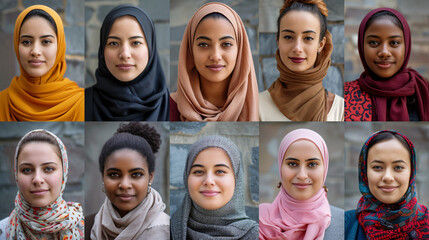 a collage of women wearing headscarves - obrazy, fototapety, plakaty