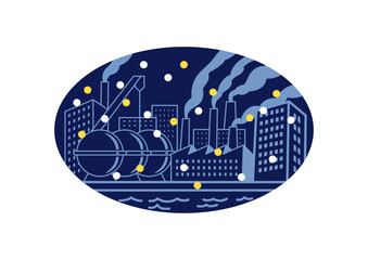 工場夜景のイラスト