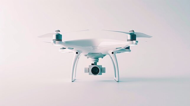 A sophisticated drone isolated on a pristine white surface, capturing aerial footage and delivering thrilling flights.