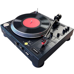 Professional DJ Turntable with Vinyl Record on Transparent Background, PNG, Concept of Music...