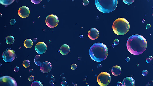 colored soap bubbles on a blue background. children's background