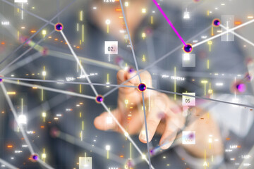Neural network 3D illustration. Big data and cybersecurity - 3d