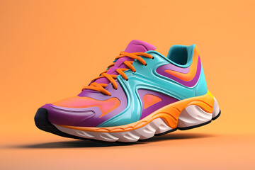 Make a bold fashion statement with these colorful and dynamic running sneakers mockup, guaranteed to turn heads wherever you  Generative AI, - obrazy, fototapety, plakaty