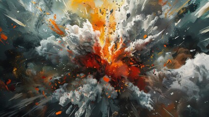 Intense Color Explosion - Abstract Art in Orange and Blue Tones