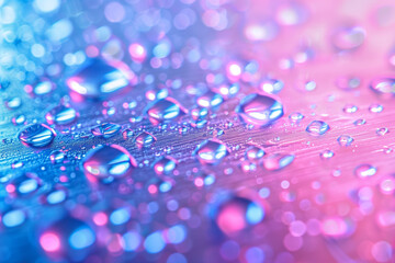 Background with a shiny mix of blue, pink, and purple colors and scattered water droplets