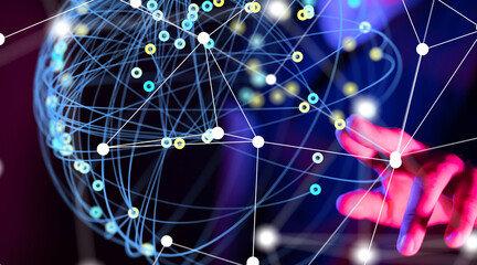 Global network. Blockchain. 3D illustration. Neural networks and artificial intelligence. Abstract  - 3d