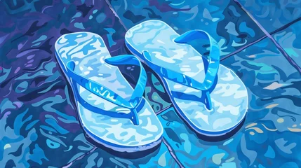 Foto op Plexiglas A Painting of a Pair of Blue Flip Flops © cac_tus
