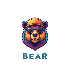 Colorful Creative Polar Bear with sun glass Logo Mascot. Esports gaming emblem of Bear, Sports Team emblem, Bear logo.