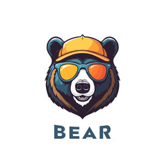 Colorful Creative Polar Bear with sun glass Logo Mascot. Esports gaming emblem of Bear, Sports Team emblem, Bear logo.