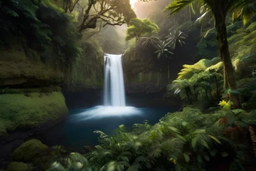 Gordijnen waterfall in the forest © Shahzad